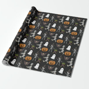 Spooky Seizoen Halloween Spook en Pompoen Patroon Cadeaupapier