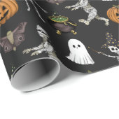 Spooky Seizoen Halloween Spook en Pompoen Patroon Cadeaupapier (Rol Hoek)
