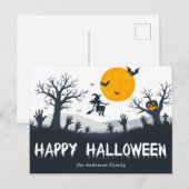 Spooky seizoen Happy Halloween Witch Bats Pumpkin Briefkaart (Voorkant / Achterkant)