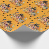 Spooky Seizoen Pompoen Gouden Retriever Halloween Cadeaupapier (Hoek)
