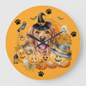 Spooky Seizoen Pompoen Gouden Retriever Halloween Grote Klok (Voorkant)
