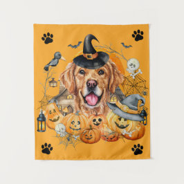Spooky Seizoen Pompoen Gouden Retriever Halloween Wandkleed