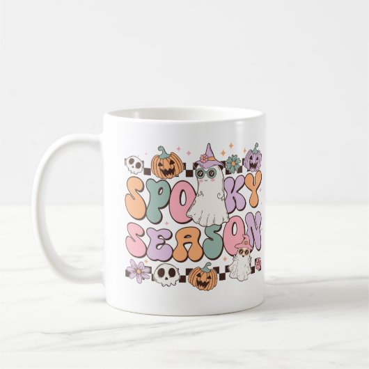 Spooky Seizoen Retro Groovy Halloween Koffiemok (Links)
