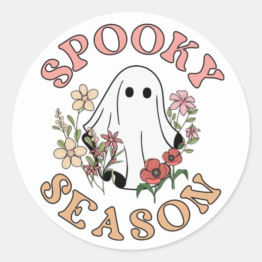 Spooky Seizoen Retro Halloween Groovy Ghost Ronde Sticker (Voorkant)