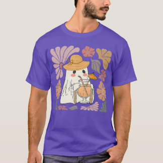 Spooky Seizoen Schattig Retro Geest Bloemig Vintag T-shirt