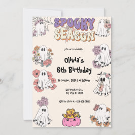 Spooky Seizoen Schattige Ghost Bloemen Halloween V Kaart