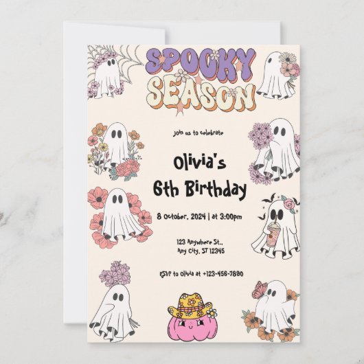 Spooky Seizoen Schattige Ghost Bloemen Halloween V Kaart (Voorkant)