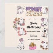 Spooky Seizoen Schattige Ghost Bloemen Halloween V Kaart (Voorkant / Achterkant)