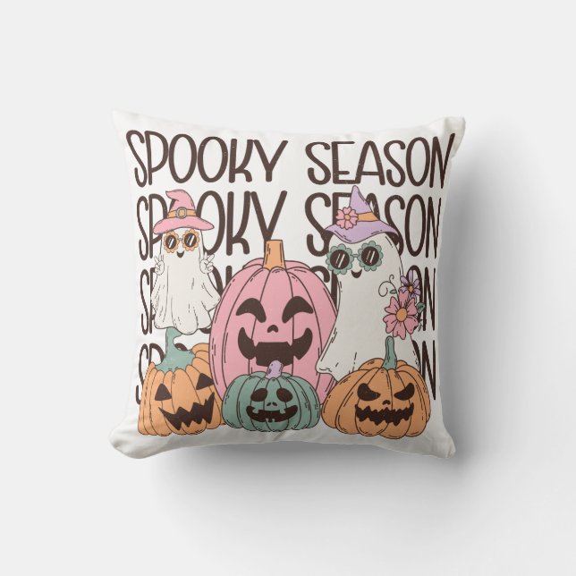 Spooky Seizoen Schattige Ghost Pumpkin Retro Hallo Kussen (Voorkant)