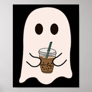 Spooky Seizoen Schattige Kleine Ghost Ice Coffee H Poster