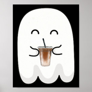 Spooky Seizoen Schattige Kleine Ghost Ice Coffee H Poster