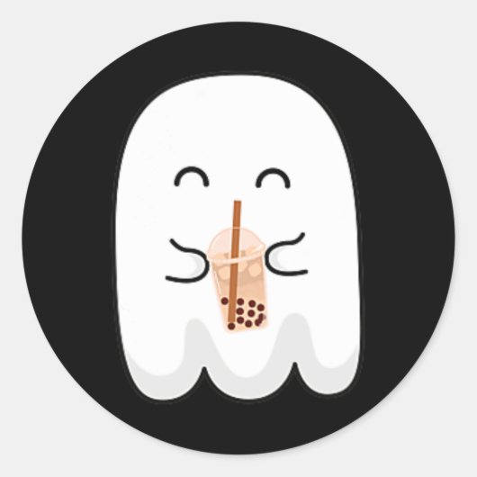 Spooky Seizoen Schattige Little Ghost Boby Tea Hal Ronde Sticker (Voorkant)