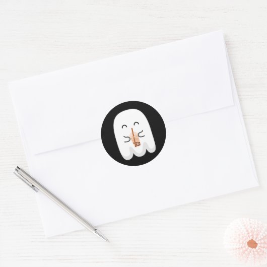 Spooky Seizoen Schattige Little Ghost Boby Tea Hal Ronde Sticker (Envelop)