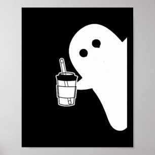 Spooky Seizoen Schattigee Kleine Ghost Ice Coffe. Poster