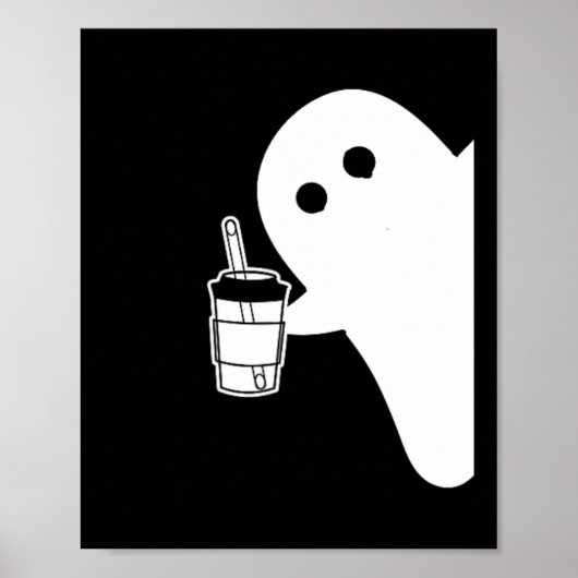 Spooky Seizoen Schattigee Kleine Ghost Ice Coffe. Poster (Voorkant)