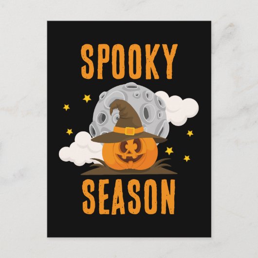 Spooky Seizoen Schattigee Oranje Pompoen Halloween Briefkaart (Voorkant)