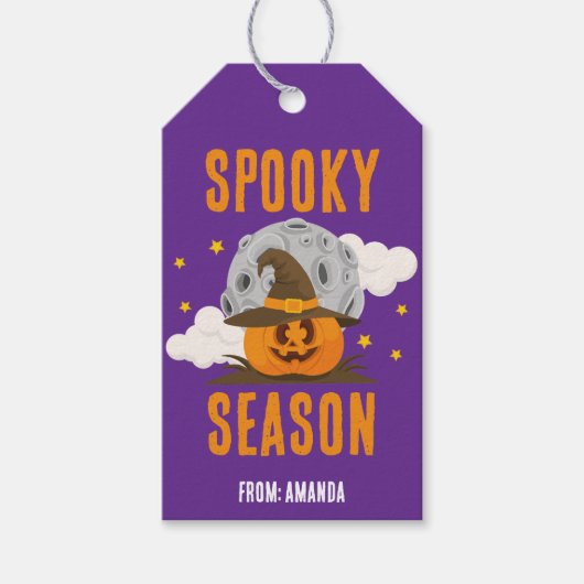 Spooky Seizoen Schattigee Oranje Pompoen Halloween Cadeaulabel (Voorkant)