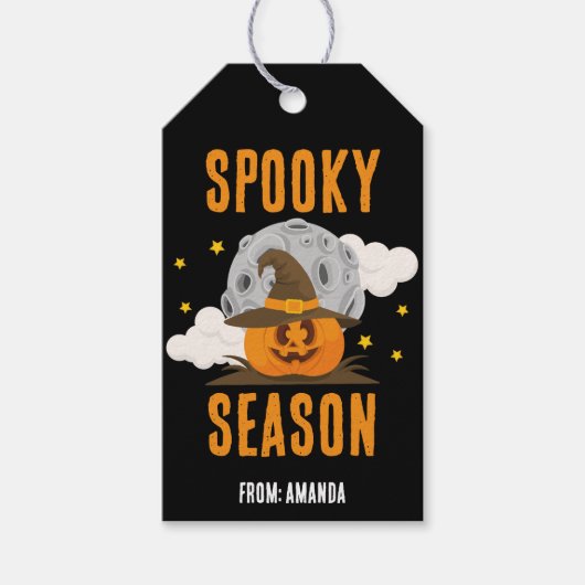 Spooky Seizoen Schattigee Oranje Pompoen Halloween Cadeaulabel (Voorkant)