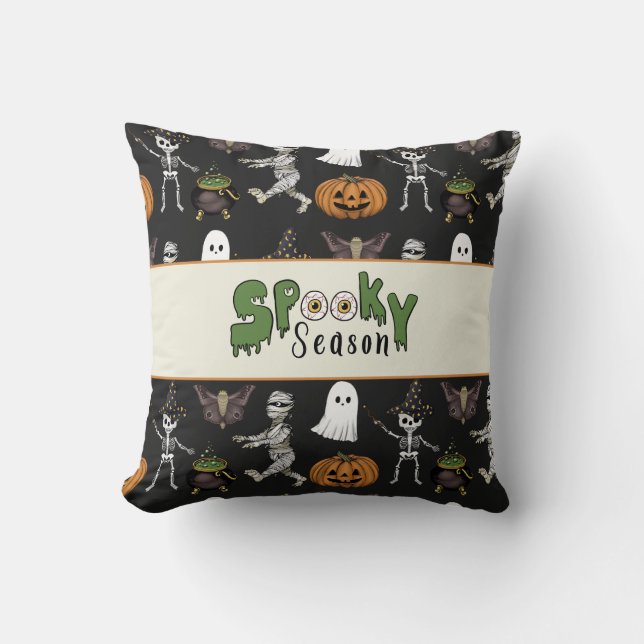 Spooky Seizoen Zwart Halloween Patroon Kussen (Voorkant)