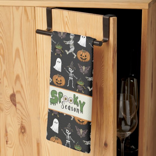 Spooky Seizoen Zwart Halloween Patroon Theedoek (Derde Gevouwen)