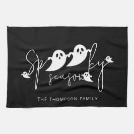 Spooky seizoenstekst en witte geesten Halloween Theedoek