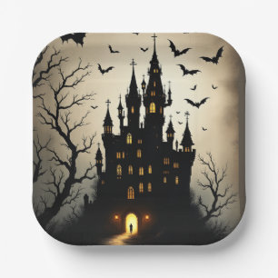 Spooky Shadow Halloween Castle Paper Borden Papieren Bordje