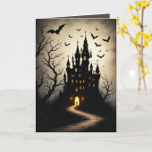 Spooky Shadow Halloween Castle Wenskaarten Kaart (Gele Bloem)