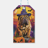 Spooky Shar Pei Hond Halloween Heks en Pompoen Cadeaulabel (Voorkant)