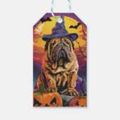 Spooky Shar Pei Hond Halloween Heks en Pompoen Cadeaulabel (Achterkant)