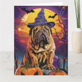 Spooky Shar Pei Hond Halloween Heks en Pompoen Kaart (Voorkant)