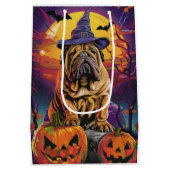 Spooky Shar Pei Hond Halloween Heks en Pompoen Medium Cadeauzakje (Achterkant)