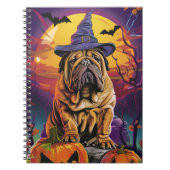 Spooky Shar Pei Hond Halloween Heks en Pompoen Notitieboek (Voorkant)
