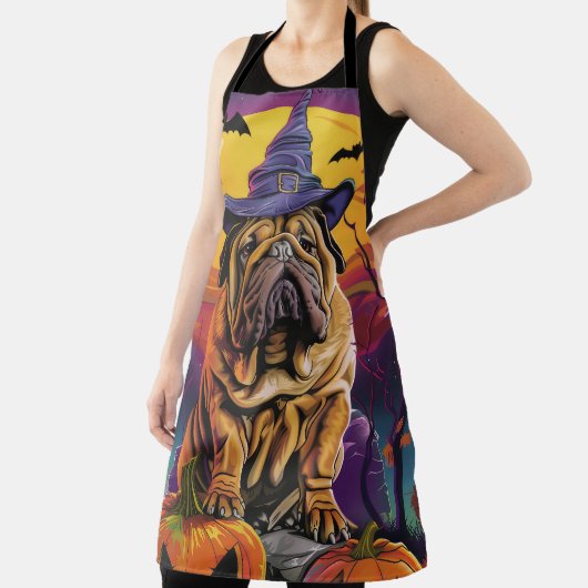 Spooky Shar Pei Hond Halloween Heks en Pompoen Schort (Insitu)