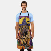 Spooky Shar Pei Hond Halloween Heks en Pompoen Schort (Gedragen)