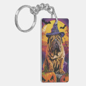 Spooky Shar Pei Hond Halloween Heks en Pompoen Sleutelhanger (Voorkant Links)