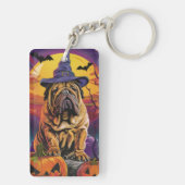 Spooky Shar Pei Hond Halloween Heks en Pompoen Sleutelhanger (achterkant)
