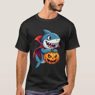 Spooky Shark met pompoen Halloween Design T-shirt
