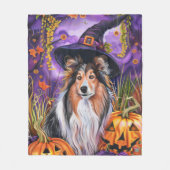 Spooky Shetland Sheepdog Halloween Witch Pumpkin Fleece Deken (Voorkant)