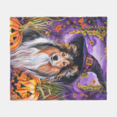 Spooky Shetland Sheepdog Halloween Witch Pumpkin Fleece Deken (Voorkant (Horizontaal))