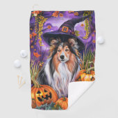 Spooky Shetland Sheepdog Halloween Witch Pumpkin Golfhanddoek (Insitu)
