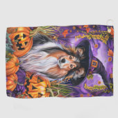 Spooky Shetland Sheepdog Halloween Witch Pumpkin Golfhanddoek (Horizontaal)