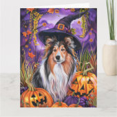 Spooky Shetland Sheepdog Halloween Witch Pumpkin Kaart (Voorkant)