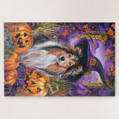 Spooky Shetland Sheepdog Halloween Witch Pumpkin Legpuzzel (Horizontaal)