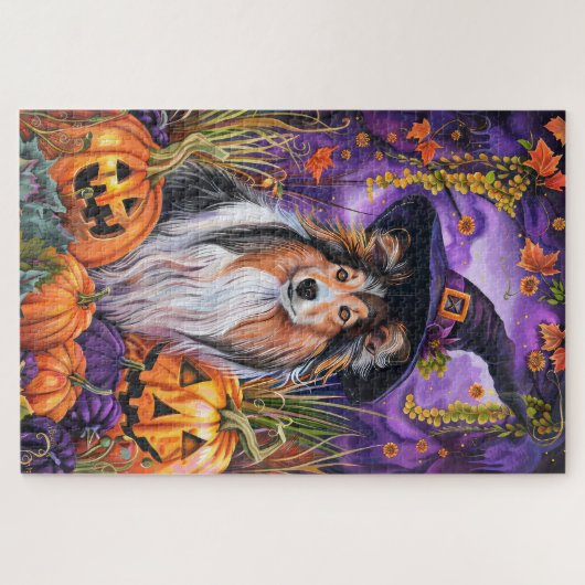 Spooky Shetland Sheepdog Halloween Witch Pumpkin Legpuzzel (Horizontaal)
