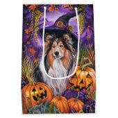 Spooky Shetland Sheepdog Halloween Witch Pumpkin Medium Cadeauzakje (Achterkant)