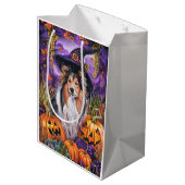 Spooky Shetland Sheepdog Halloween Witch Pumpkin Medium Cadeauzakje (Achterkant Gekanteld)