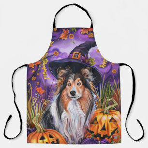 Spooky Shetland Sheepdog Halloween Witch Pumpkin Schort