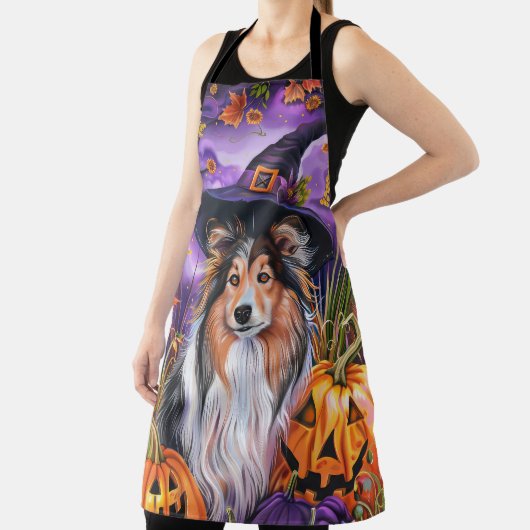 Spooky Shetland Sheepdog Halloween Witch Pumpkin Schort (Insitu)