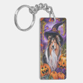 Spooky Shetland Sheepdog Halloween Witch Pumpkin Sleutelhanger (Voorkant Links)