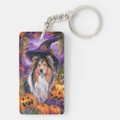Spooky Shetland Sheepdog Halloween Witch Pumpkin Sleutelhanger (achterkant)